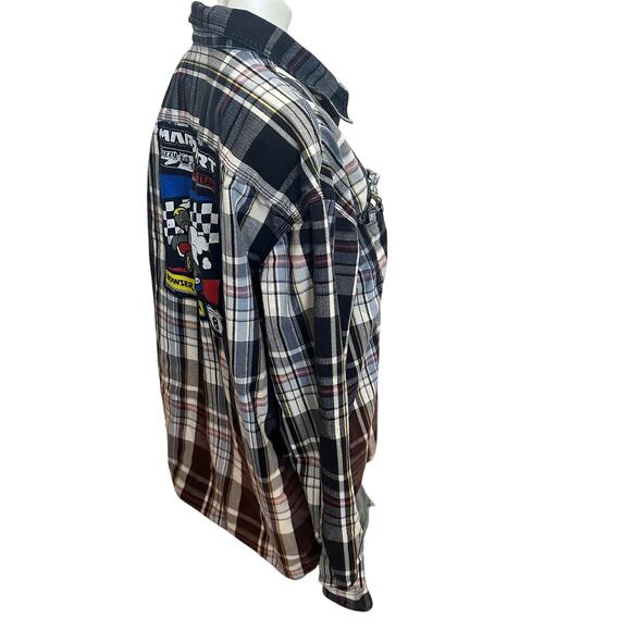 Mario Kart Racing Team Plaid Flannel Shirt XXL Oversized Upcycle Unique Gamer - Picture 3 of 6